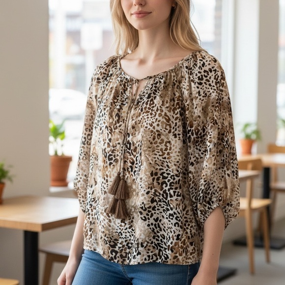 Cato Tops - Cato Brown Leopard Print Blouse